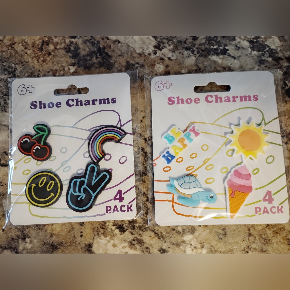 Shoe Charms 8-Pack - Smiley, Peace Sign, Cherry, Rainbow, Turtle, Ice Cream, Sun